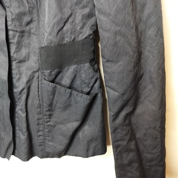 T Tahari Black Crinkle Metallic Jacket Snap Button Pockets - Picture 5 of 11